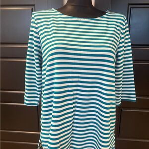 Land’s End Women’s Blue Striped 100% Cotton Top Size XL